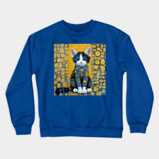 Gustav Klimt Style Kitten with Blue and Gold Dress Crewneck Sweatshirt